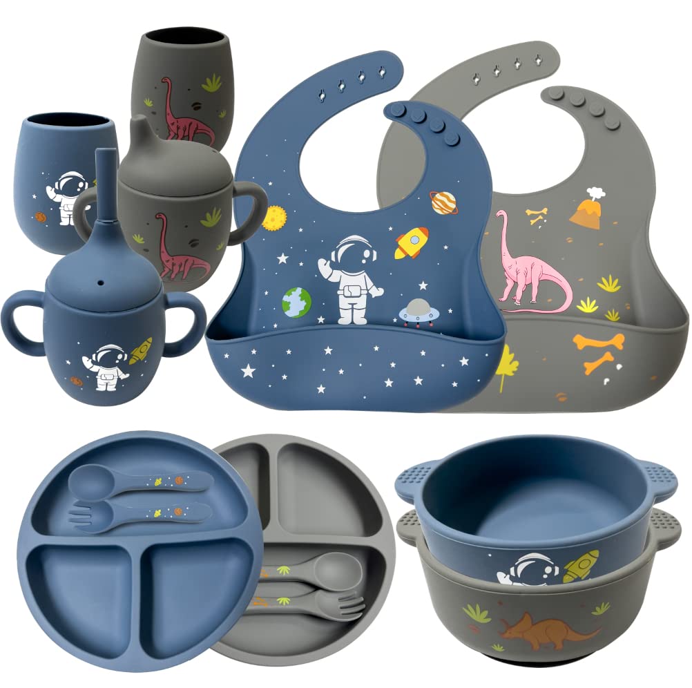 Feeding Set With Plates, Utensils, Adjustable Bib, Suction Bowl, Divided Plate