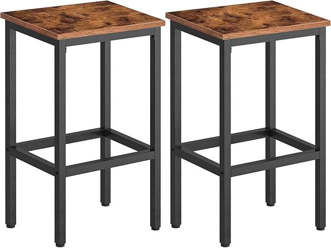 Bar Stools, Set of 2 Bar Chairs with Footrest, Black Steel Frame