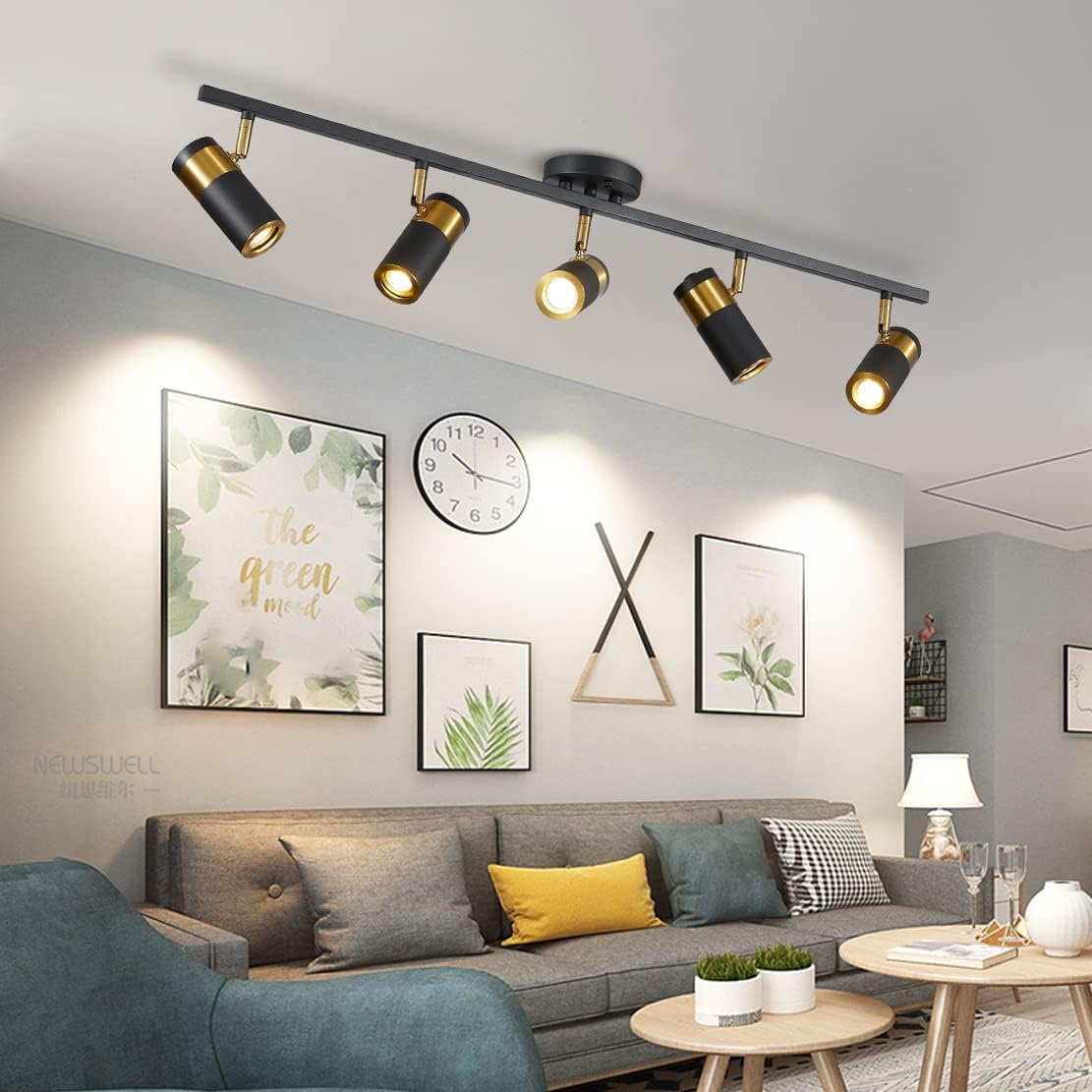 Black 5 Lights Spot Fixture Matte Black LED Track Lighting Fixtures Modern Flush Mount