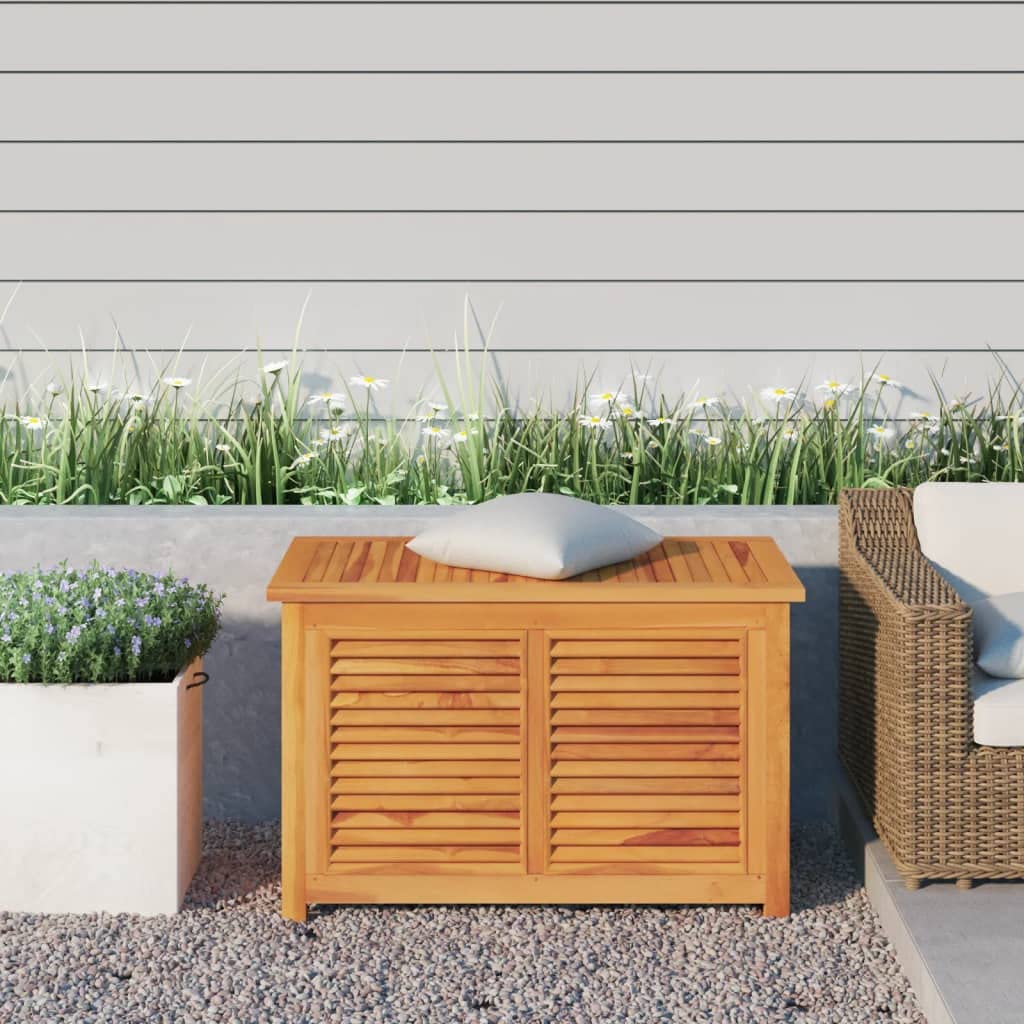 Outdoor Patio Storage Box - Solid Teak Wood Construction - Louvre Design