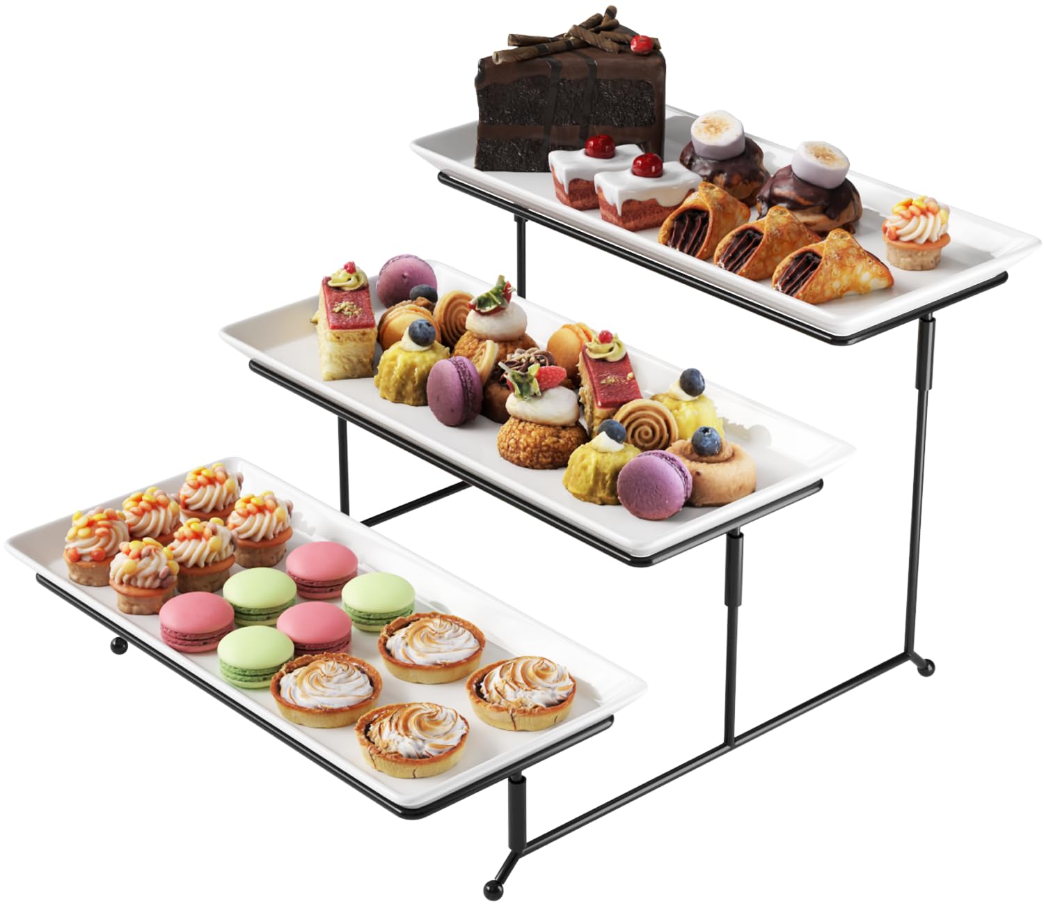 Gracious Dining Dinnerware, 3-Tier Rectangle Plate Set with Metal Stand, White