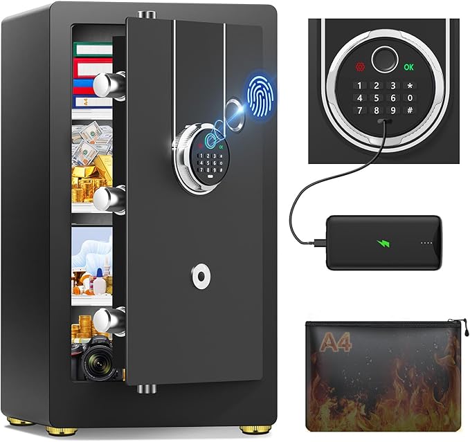 2.5 Cuft Biometric Safe Box, Fire Proof Safe For Home Documents with Fingerprint Lock