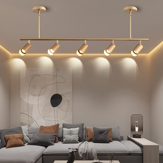 5-Light LED Track Lighting Kit Gold Track Light Flexibly Rotatable Light Head Modern
