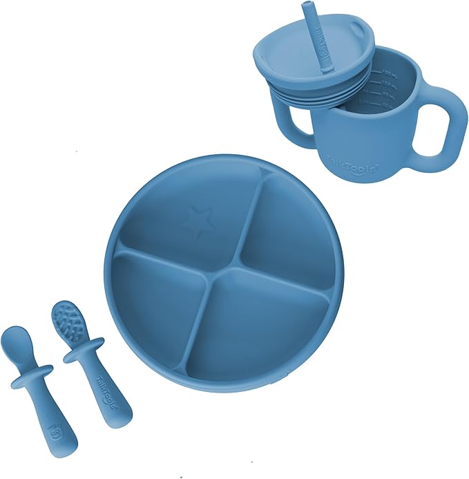 Baby Utensil Set – Silicone Training Cup, Plate and Twin Spoon Pack for Toddlers