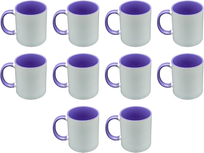 Sublimation Mugs 11 Oz, Purple Inner & Handle - Premium Coffee Cups for Heat Press ojects - Versatile Coffee Mug Design Ideal for Personalized Creations, Set of 10