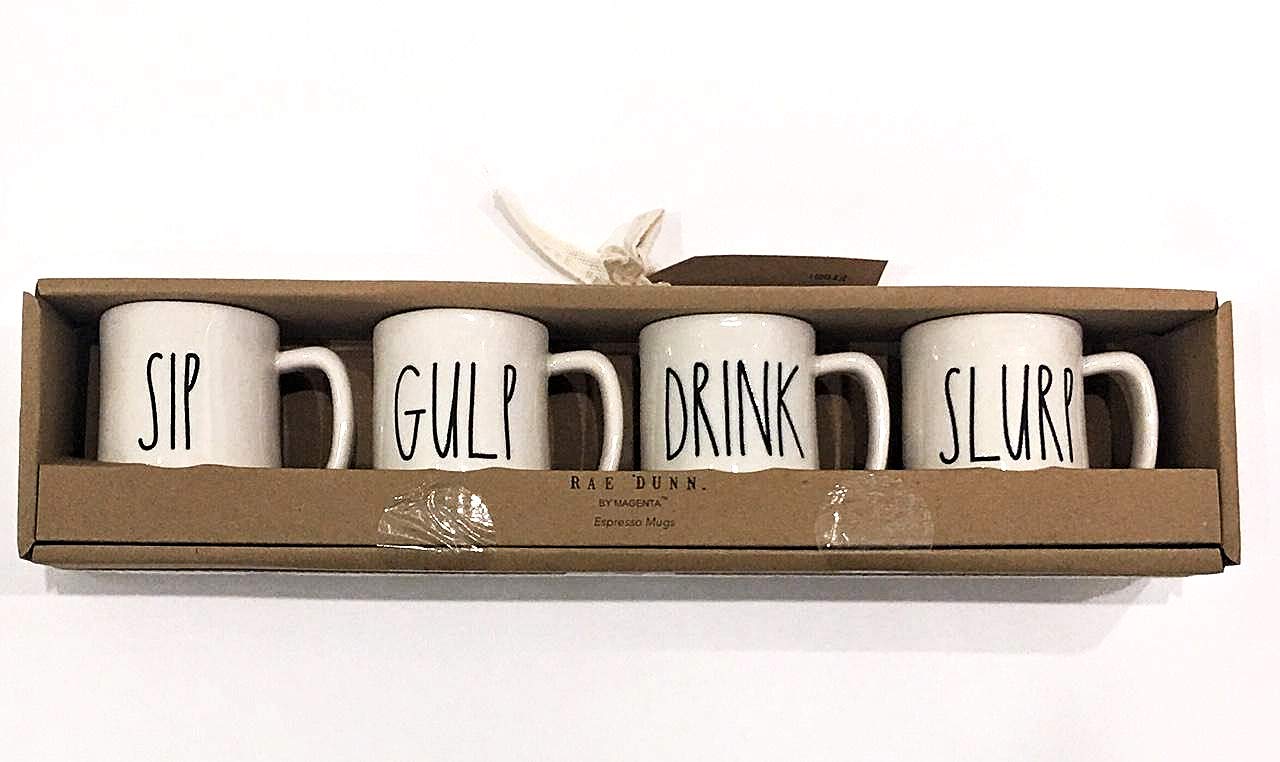 Set of 4 Espresso Mugs | SIP, GULP, DRINK, SLURP
