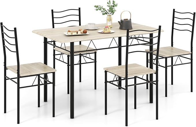 Kitchen Table Chairs Set of 4, 5 Piece Metal Rectangular Dinette Set