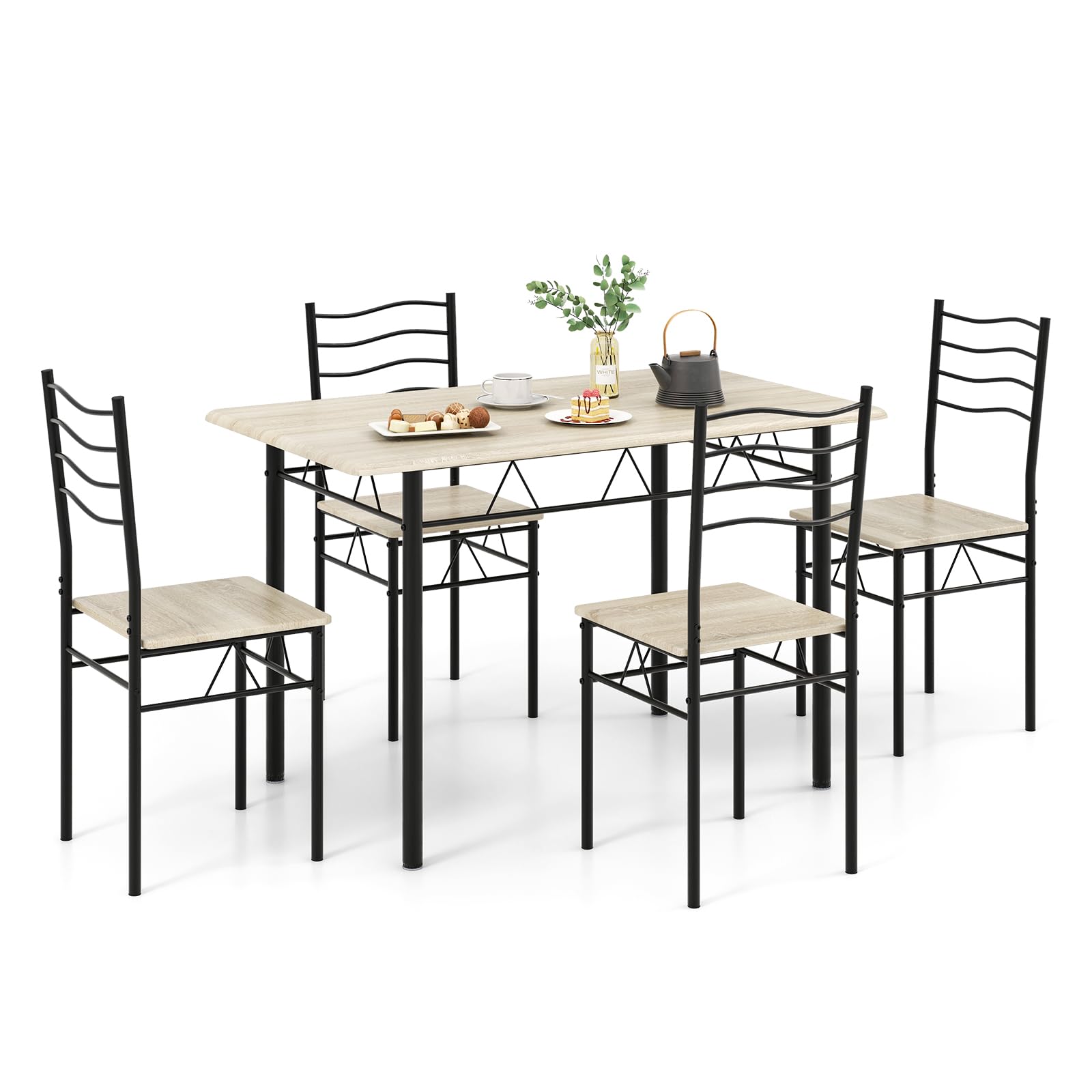 Kitchen Table Chairs Set of 4, 5 Piece Metal Rectangular Dinette Set