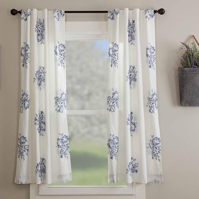 Lydia Blue Panel Curtains, Set of 2 Panels, 96" L x 50" W, Vintage Farmhouse