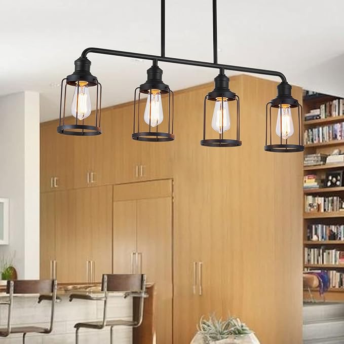 Kitchen Island Light,5-Light Dining Room Light Fixture, Cage Linear Pendant Lighting