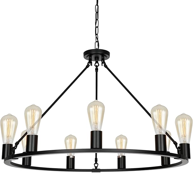 Wagon Wheel Chandelier, Large Black Farmhouse Chandelier for Dining Room Light Fixture