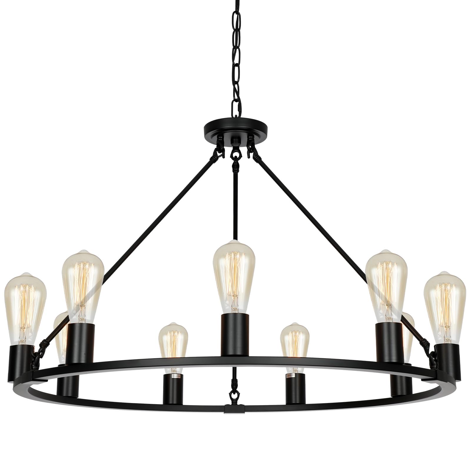 Wheel Chandelier, Black Farmhouse Chandeliers for Dining Room Light Fixture Over Table