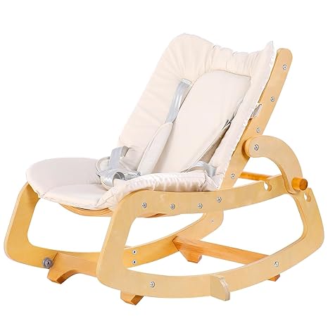 3-in-1 Baby Bouncer Adjustable Wooden Rocker Chair Recliner