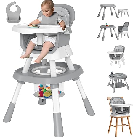 Convertible Baby High Chair for 2M-10Y Toddlers, Kids Learning Table & Baby Feeding