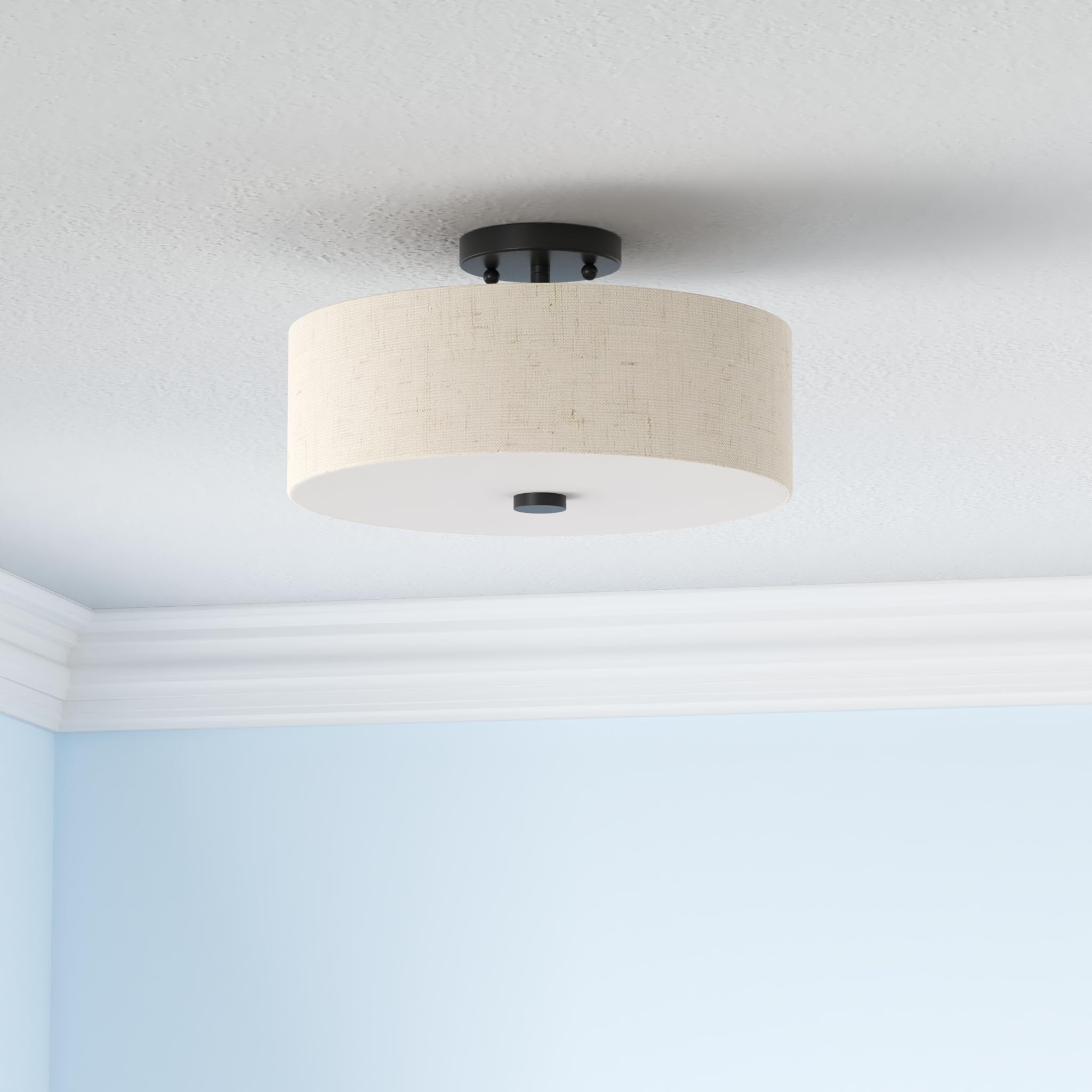 Meridian Collection 3-Light Semi Flush Mount Ceiling Fixture with Oatmeal Color