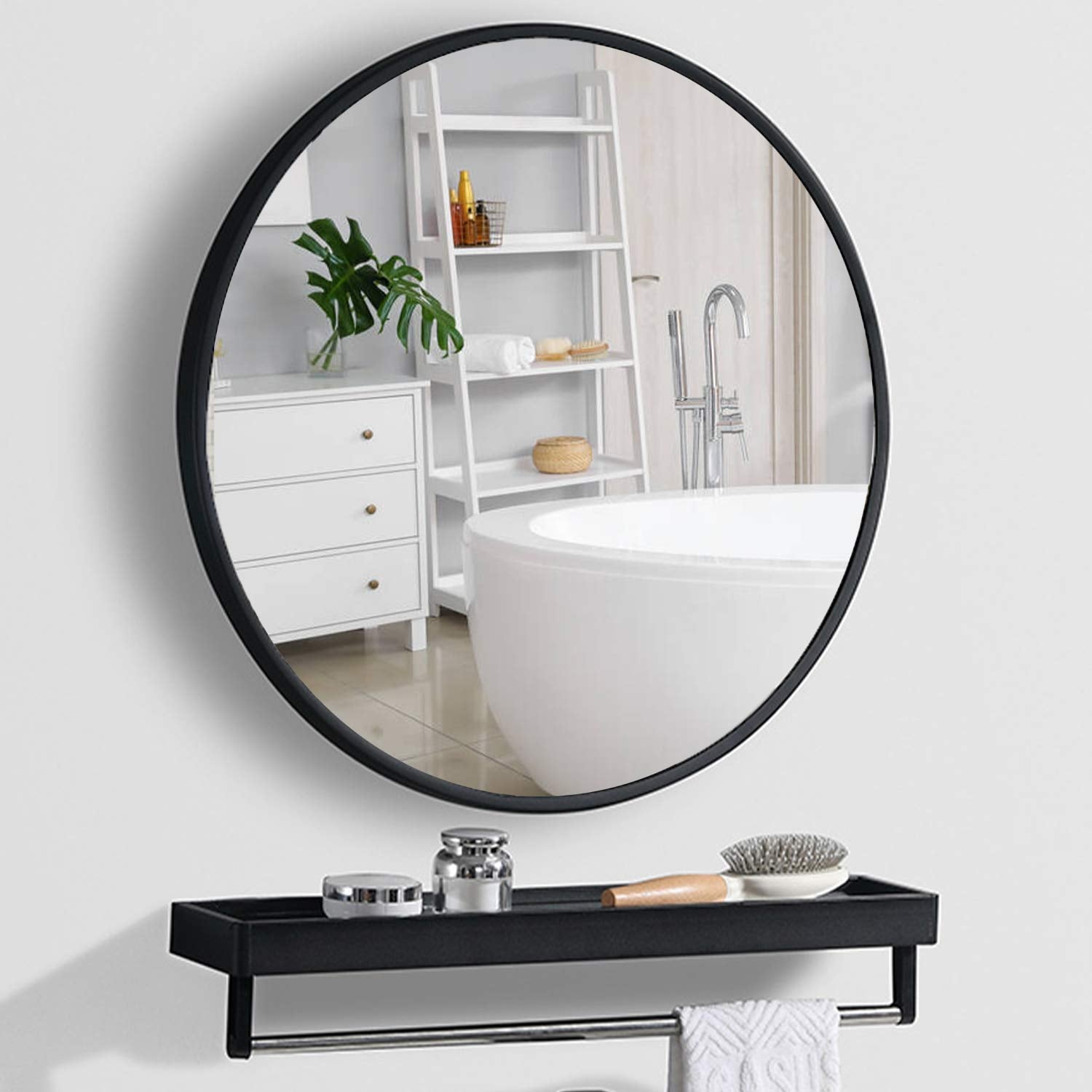 Black Round Mirror for Wall - 32” Large Circle Mirror for Bathroom, Living Room Entrance Dining Room Accent Decor Mirror, Aluminum-Alloy Metal Frame