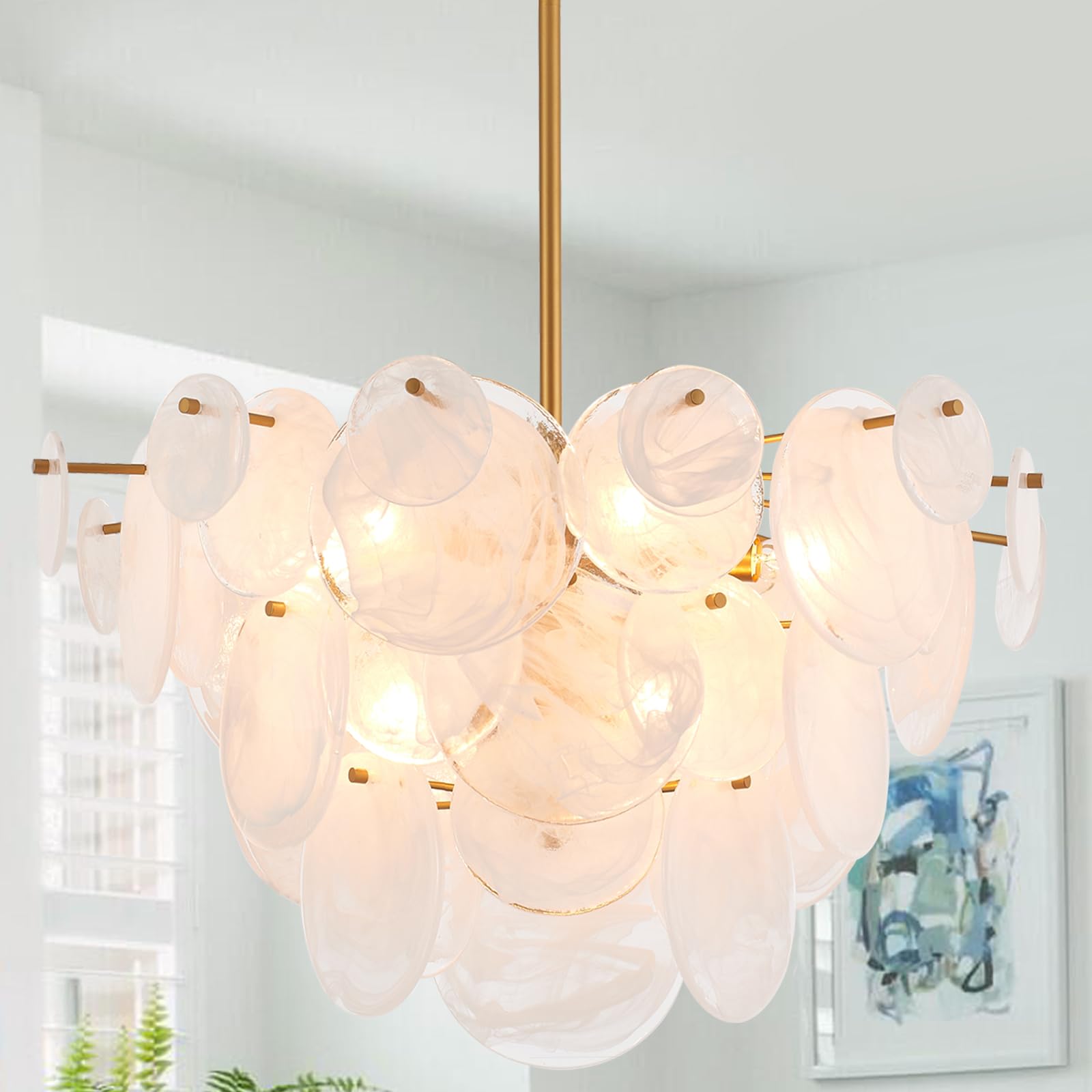 Dia 28 Inch, Modern Glass Chandeliers for Bedroom