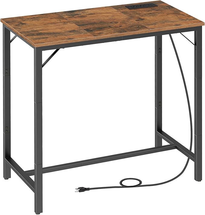 Bar Table with Charging Station, Rectangular Pub Table, High Top Coffee Table