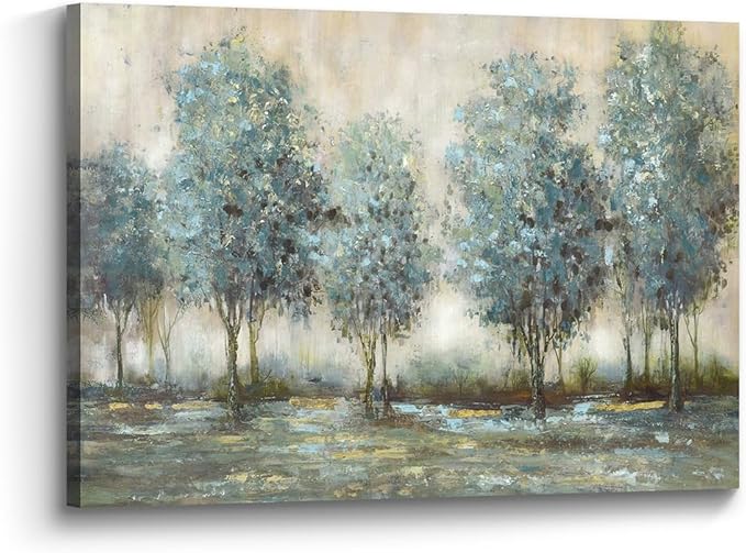 Tree Framed Wall Art Canvas: Landscape Painting Nature Picture Hand Painted Forest