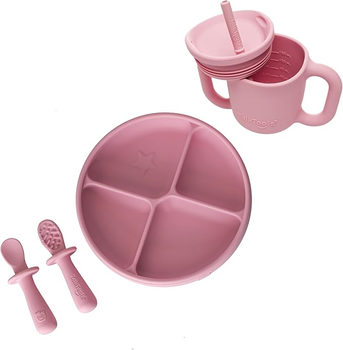 Baby Utensil Set – Silicone Training Cup, Plate and Twin Spoon Pack for Toddlers