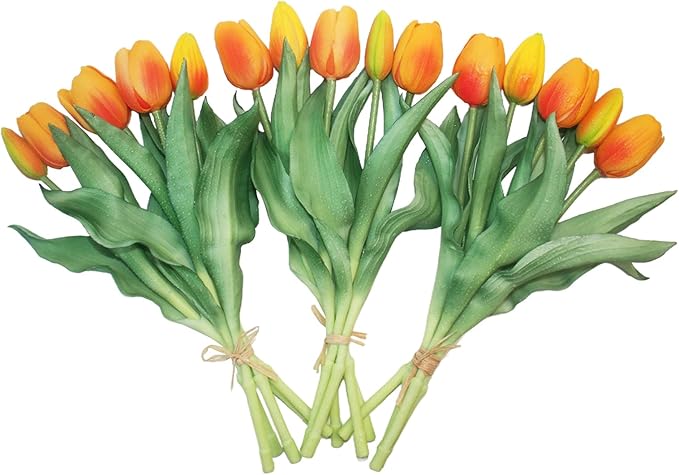15pcs Artificial Tulips Flowers, Fake Tulips Real Touch, Faux Latex Bouquets