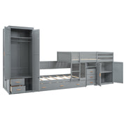 Twin Over Twin Bunk Bed with Wardrobe, Desk, Storage Cabinets and Drawers