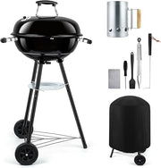18 Inch Kettle Charcoal Grill, Leonyo Outdoor Barbecue Kettle Grill, Portable Round Smoker