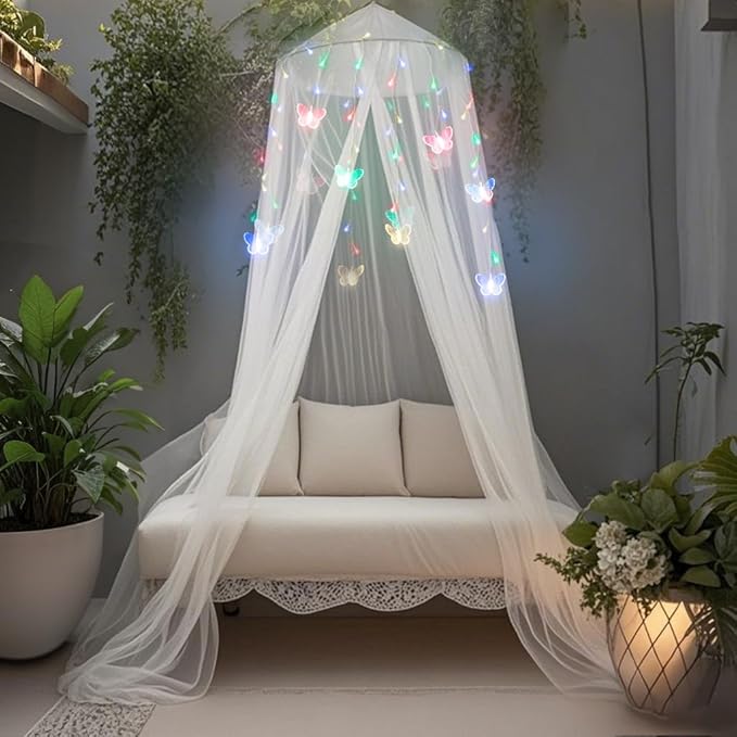 Bed Canopy with Lights for Girls, Princess's Birthday Gift - Over Star Element Decorate