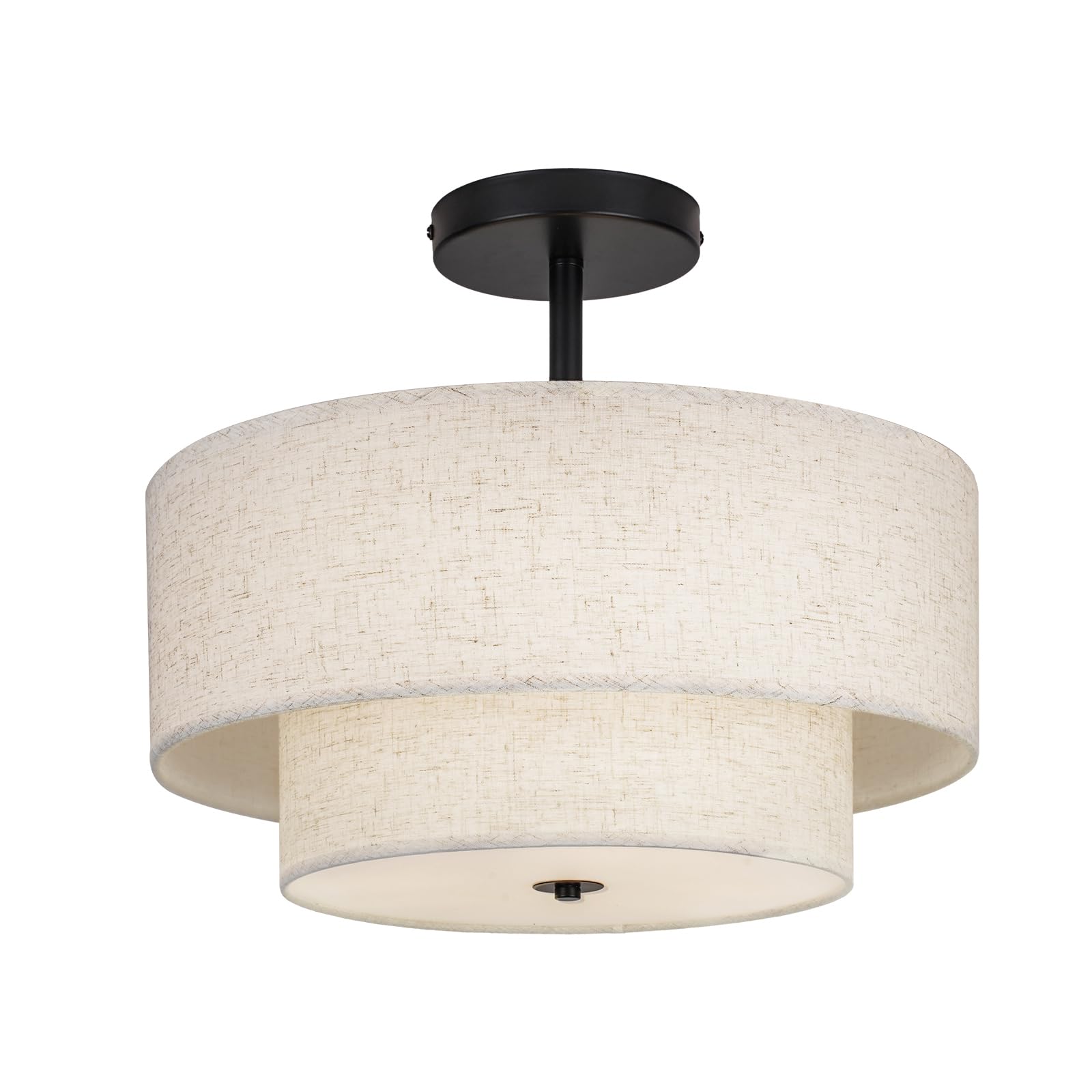 Inch Large Semi Flush Mount Ceiling Light Fixture with Dual Drum Design, Farmhouse