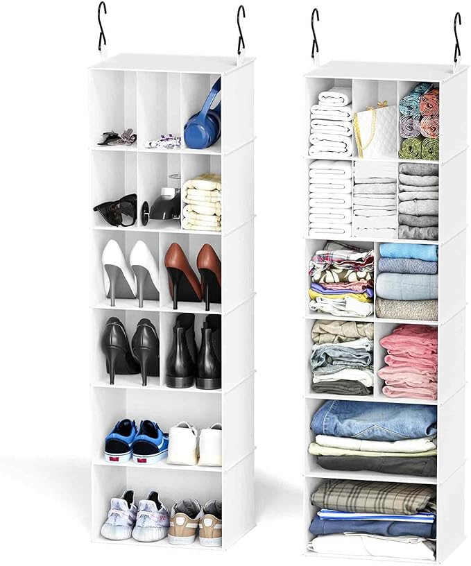 2 Pack Hanging Closet Organizer and Storage with Dividers, 24 Compartments Hanging