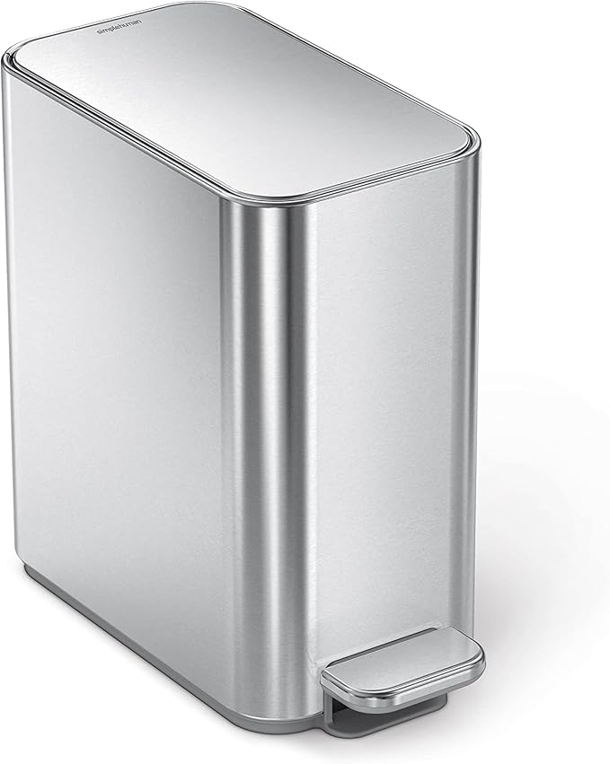 Small Bathroom Trash Can with Lid, Stainless Steel Waste Basket