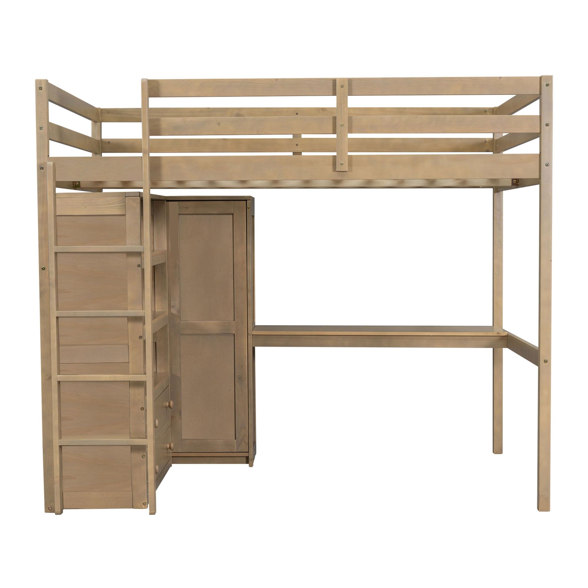 Full Size Loft Bed with Desk & Wardrobe