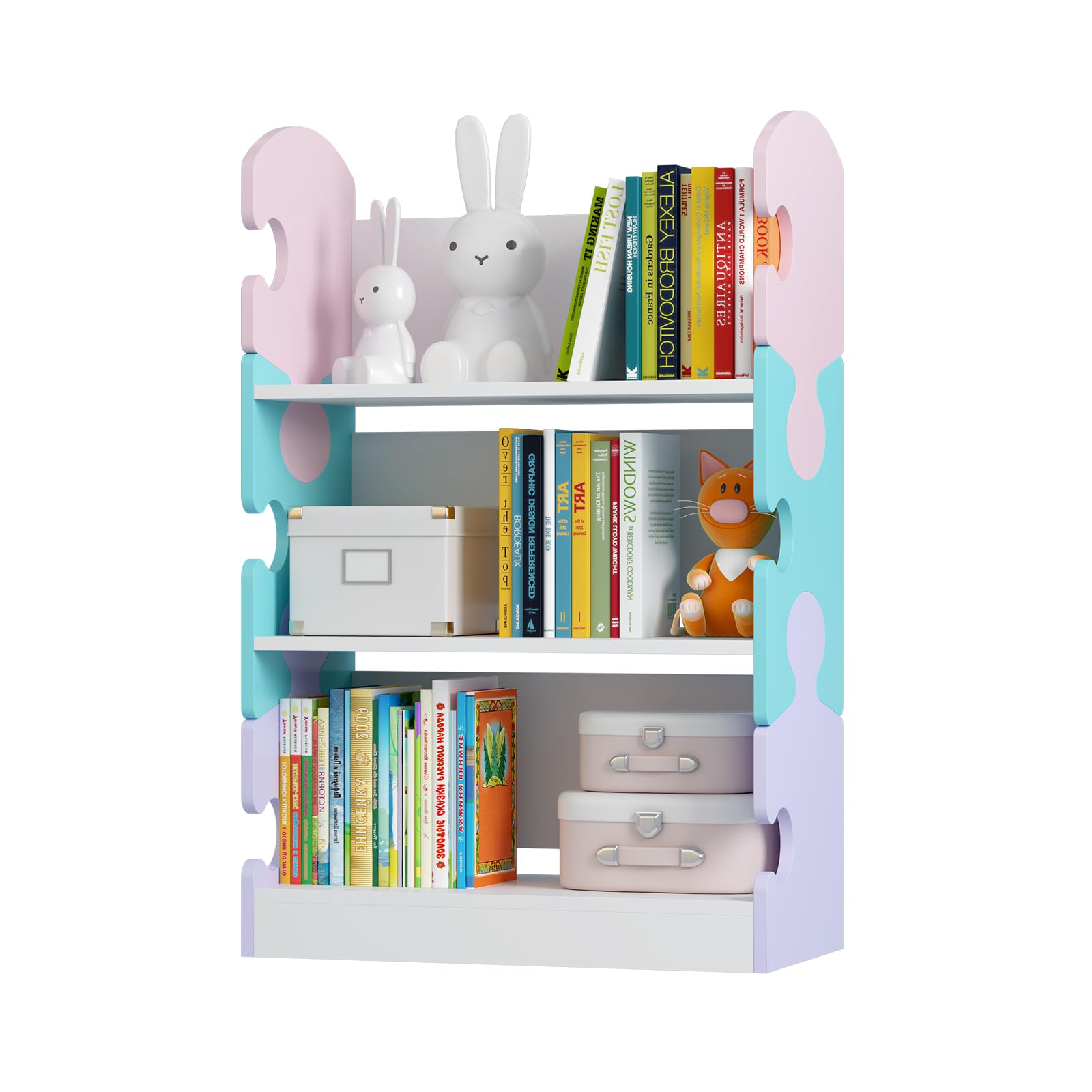 3-Tier Open Kids Bookshelf, Puzzle Book Shelf for Kids' Rooms Toy Storage Cabinet Shelf