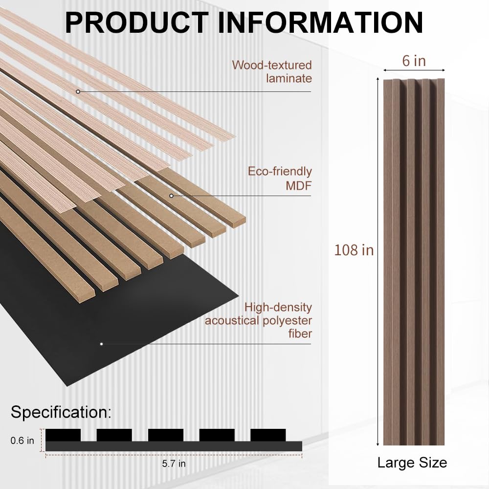 Board 2PCS Wood Slat Acoustic Wall Panels for Ceiling and Wall Decor 3D Fluted Sound
