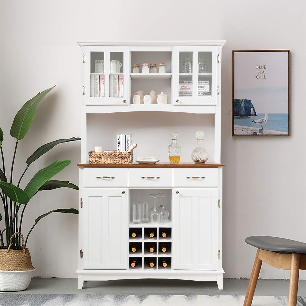 72.5” Hutch Cabinet with Storage, Kitchen Pantry Storage Cabinet