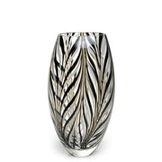 Glass Vase Black and White Feather Pattern Hand Blown Murano-Style Art Glass