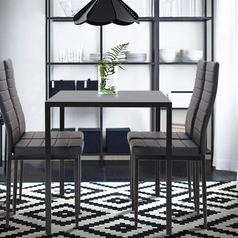 Dining Room Table Set 5-Piece Kitchen with 4 Faux Leather Metal Frame
