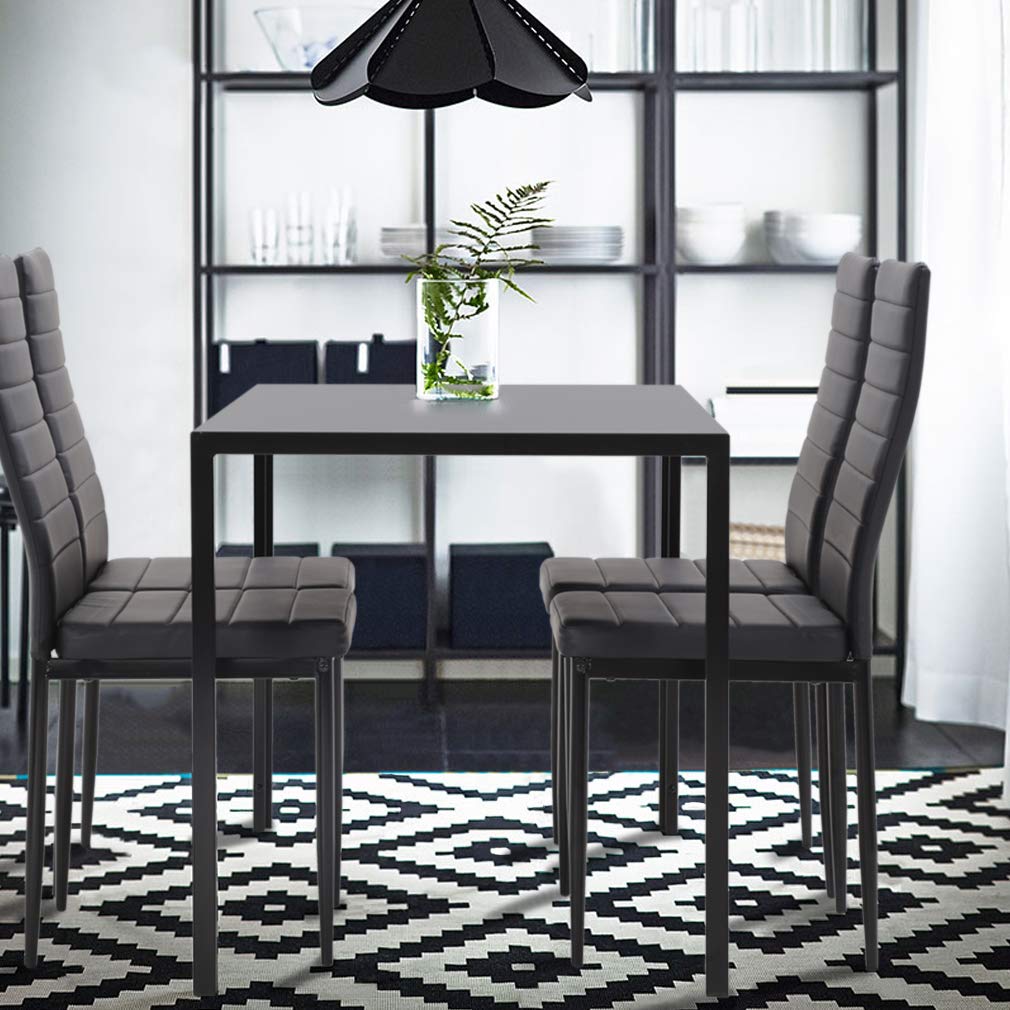 Dining Room Table Set 5-Piece Kitchen with 4 Faux Leather Metal Frame