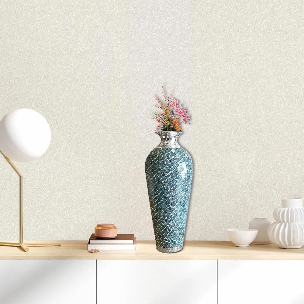 Floor Vase, Mosaic Vase, Decorative Metal Mosaic Piece Vase in Geometric Pattern Wavy