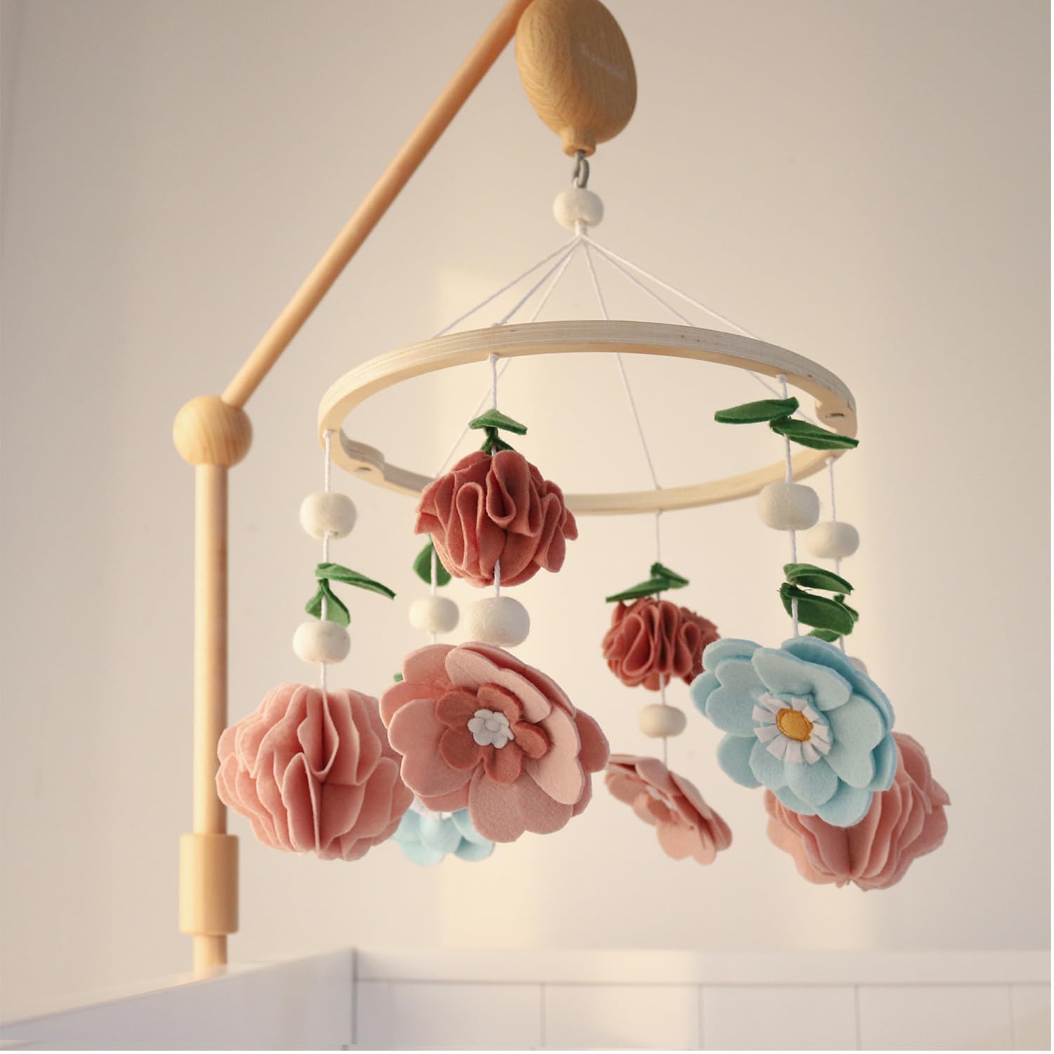 Crib Mobile for Girls - Wooden Musical Baby Crib Mobile with 12 Lullabies