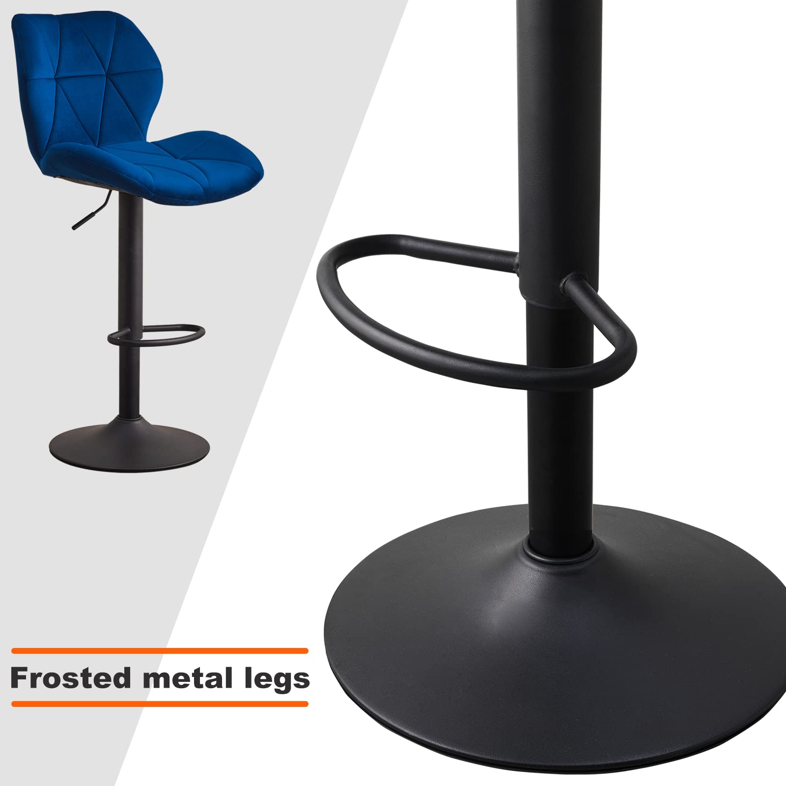 OFCASA Bar Stools Swivel Height Adjustable Barstools with Backrest and Footrest, Velvet Counter Stools for Kitchen, Dining Room, Bar(Blue 2pcs/Set)