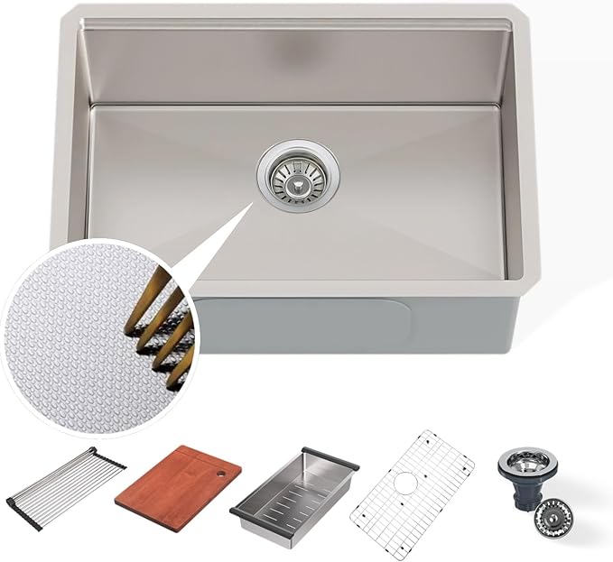 30" x 19" Kitchen Workstation Sink - 10" Deep Basin, 3D Embossed Undermount