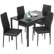Dining Table Set 5-Piece Dining Room Glass Tabletop Table &Upholstered