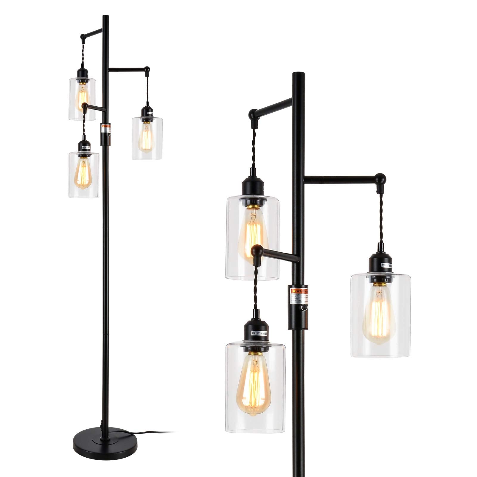 Floor Lamp with On/Off Dimmable Switch, 3-Head Rustic Tree Standing Lamp