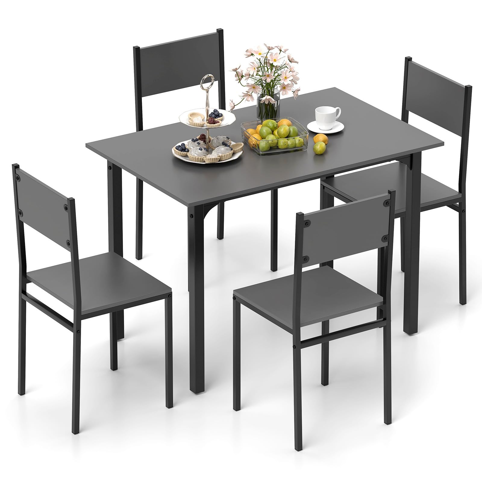 Tangkula Dining Table Set for 4, Retro Kitchen Table and Chairs Set for 4