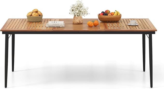 Patio Acacia Wood Dining Table for 6 Persons, Large Rectangular Dining Table