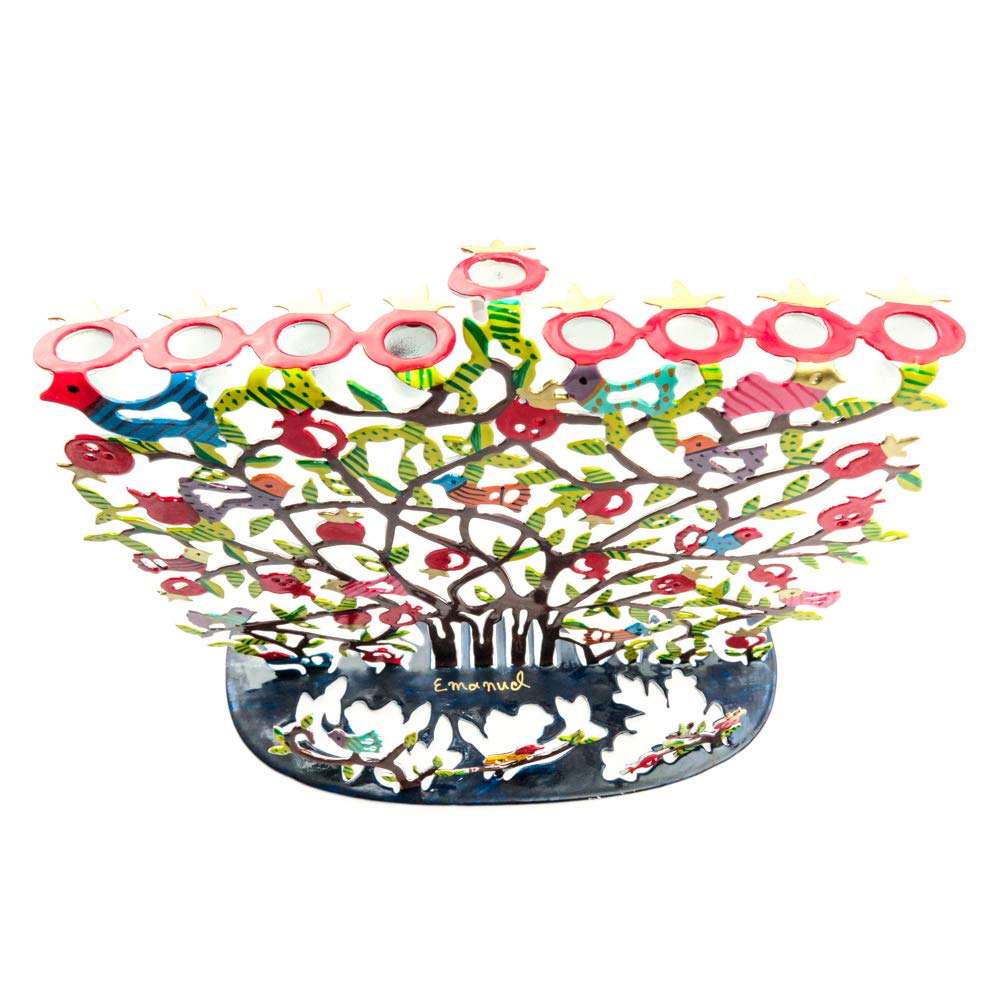 Hanukah Menorah Laser Cut Multi Color Pomegranate Design by Artist