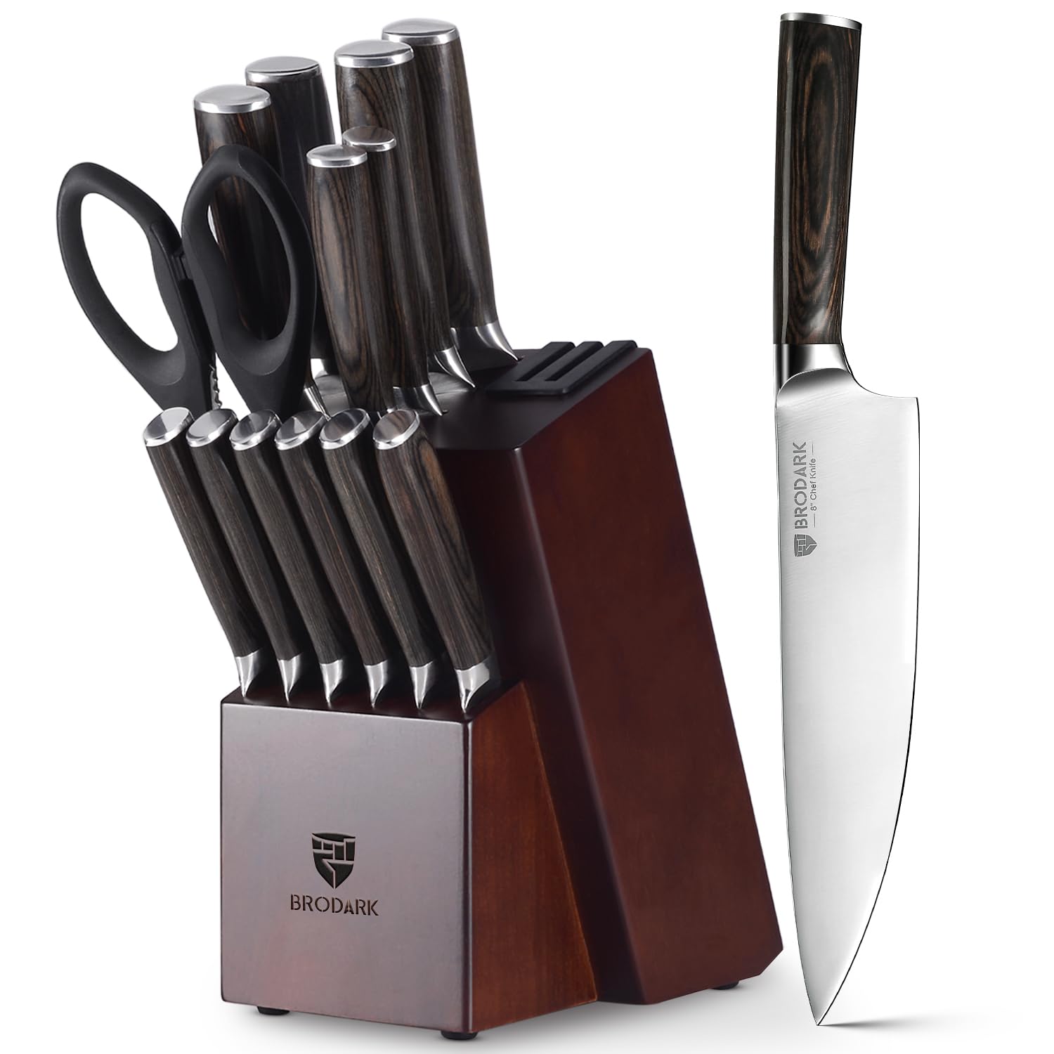 15 Piecs Knife Block Set: Ultra Sharp Kitchen Knife Set with Block and Sharpener