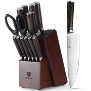 15 Piecs Knife Block Set: Ultra Sharp Kitchen Knife Set with Block and Sharpener