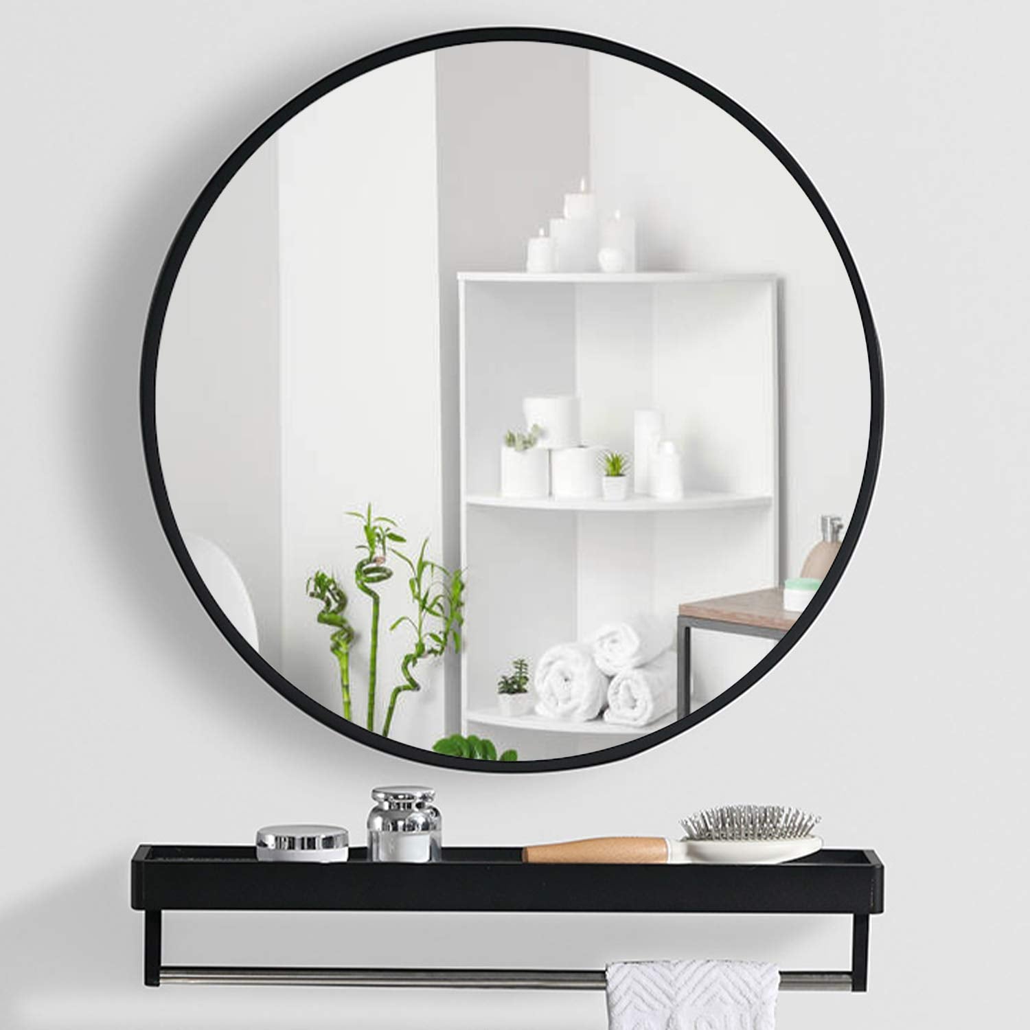 Black Round Mirror for Wall - 32” Large Circle Mirror for Bathroom, Living Room Entrance Dining Room Accent Decor Mirror, Aluminum-Alloy Metal Frame